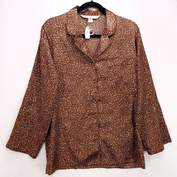 Victoria's Secret Pajama Top Size Small Long Sleeve Button Up Animal Print Satin - Picture 1 of 10